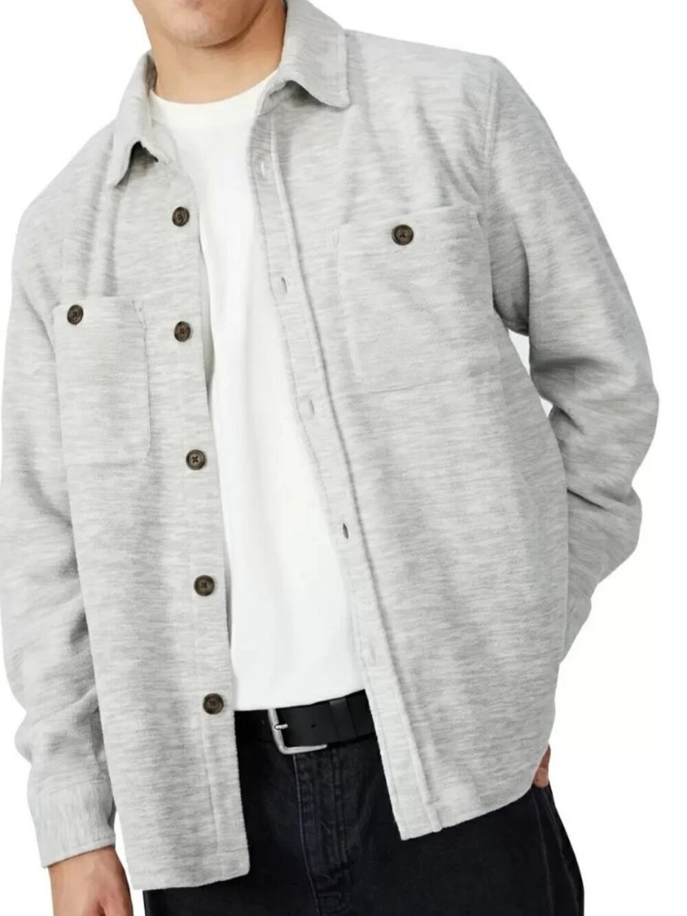Cotton On Men's Polyester Long Sleeve Shirt Jacket, Gray, XXL